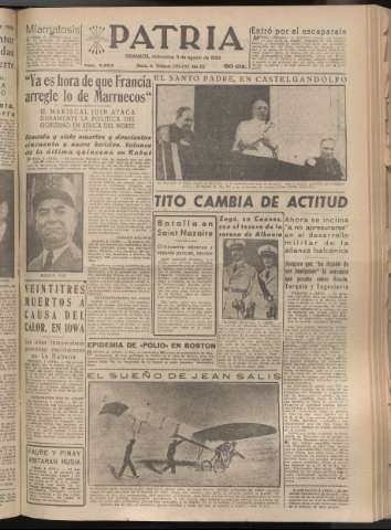 'Patria : diario de Falange Española Tradicionalista y de las J.O.N.S.' - Año XX Número 6203 - 1955 agosto 3