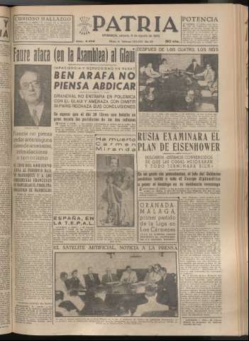 'Patria : diario de Falange Española Tradicionalista y de las J.O.N.S.' - Año XX Número 6206 - 1955 agosto 6