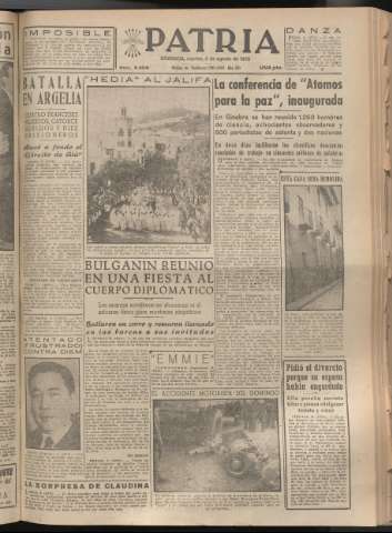 'Patria : diario de Falange Española Tradicionalista y de las J.O.N.S.' - Año XX Número 6208 - 1955 agosto 9
