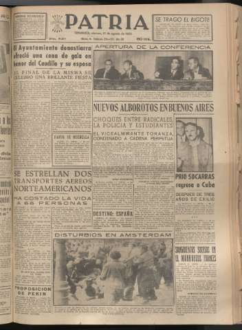 'Patria : diario de Falange Española Tradicionalista y de las J.O.N.S.' - Año XX Número 6211 - 1955 agosto 12
