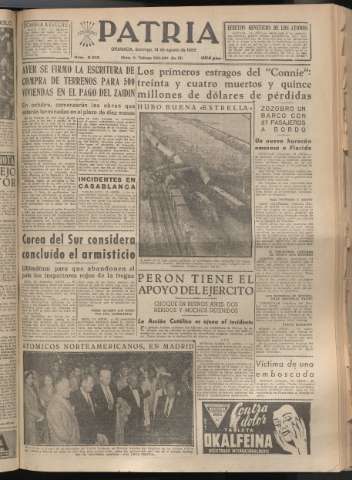 'Patria : diario de Falange Española Tradicionalista y de las J.O.N.S.' - Año XX Número 6213 - 1955 agosto 14