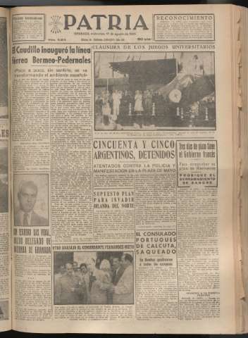 'Patria : diario de Falange Española Tradicionalista y de las J.O.N.S.' - Año XX Número 6215 - 1955 agosto 17