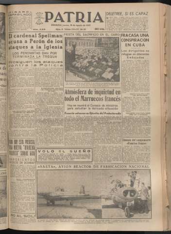 'Patria : diario de Falange Española Tradicionalista y de las J.O.N.S.' - Año XX Número 6216 - 1955 agosto 18