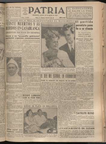 'Patria : diario de Falange Española Tradicionalista y de las J.O.N.S.' - Año XX Número 6218 - 1955 agosto 20