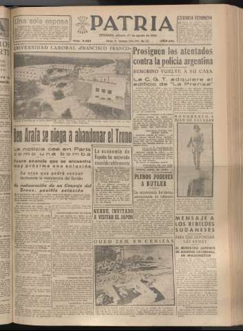 'Patria : diario de Falange Española Tradicionalista y de las J.O.N.S.' - Año XX Número 6224 - 1955 agosto 27