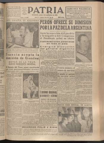 'Patria : diario de Falange Española Tradicionalista y de las J.O.N.S.' - Año XX Número 6228 - 1955 septiembre 1