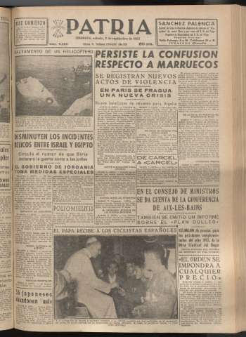 'Patria : diario de Falange Española Tradicionalista y de las J.O.N.S.' - Año XX Número 6230 - 1955 septiembre 3