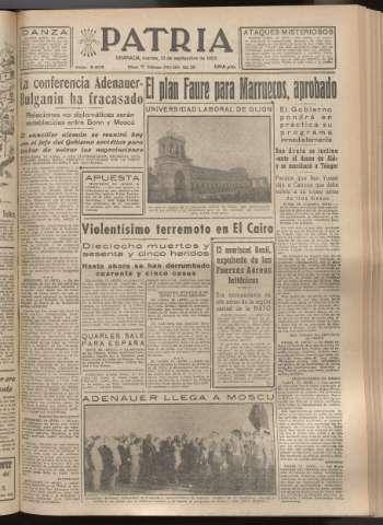 'Patria : diario de Falange Española Tradicionalista y de las J.O.N.S.' - Año XX Número 6238 - 1955 septiembre 13