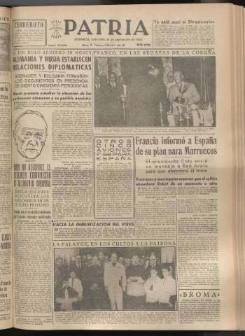 'Patria : diario de Falange Española Tradicionalista y de las J.O.N.S.' - Año XX Número 6239 - 1955 septiembre 14