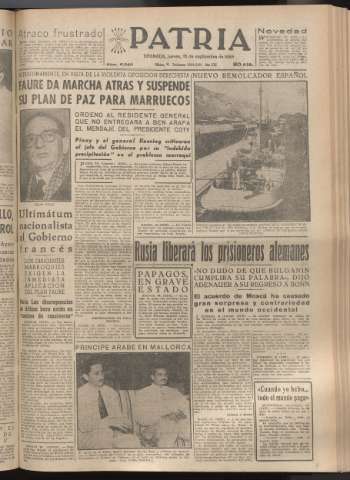 'Patria : diario de Falange Española Tradicionalista y de las J.O.N.S.' - Año XX Número 6240 - 1955 septiembre 15