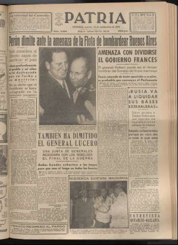 'Patria : diario de Falange Española Tradicionalista y de las J.O.N.S.' - Año XX Número 6244 - 1955 septiembre 20