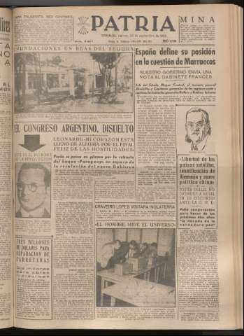 'Patria : diario de Falange Española Tradicionalista y de las J.O.N.S.' - Año XX Número 6247 - 1955 septiembre 23