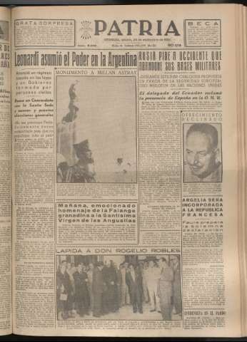'Patria : diario de Falange Española Tradicionalista y de las J.O.N.S.' - Año XX Número 6248 - 1955 septiembre 24