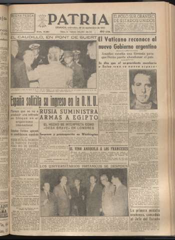 'Patria : diario de Falange Española Tradicionalista y de las J.O.N.S.' - Año XX Número 6251 - 1955 septiembre 28
