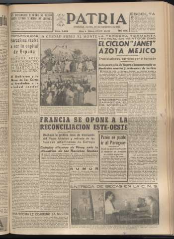 'Patria : diario de Falange Española Tradicionalista y de las J.O.N.S.' - Año XX Número 6253 - 1955 septiembre 30