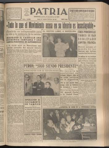 'Patria : diario de Falange Española Tradicionalista y de las J.O.N.S.' - Año XX Número 6258 - 1955 octubre 6