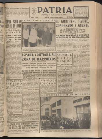 'Patria : diario de Falange Española Tradicionalista y de las J.O.N.S.' - Año XX Número 6260 - 1955 octubre 8