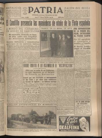 'Patria : diario de Falange Española Tradicionalista y de las J.O.N.S.' - Año XX Número 6261 - 1955 octubre 9