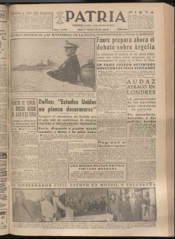 'Patria : diario de Falange Española Tradicionalista y de las J.O.N.S.' - Año XX Número 6262 - 1955 octubre 11