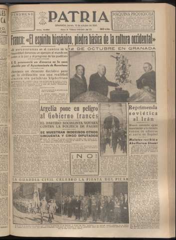 'Patria : diario de Falange Española Tradicionalista y de las J.O.N.S.' - Año XX Número 6264 - 1955 octubre 13