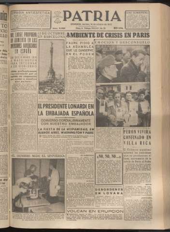 'Patria : diario de Falange Española Tradicionalista y de las J.O.N.S.' - Año XX Número 6265 - 1955 octubre 14