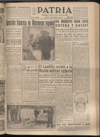 'Patria : diario de Falange Española Tradicionalista y de las J.O.N.S.' - Año XX Número 6269 - 1955 octubre 19