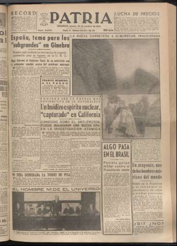 'Patria : diario de Falange Española Tradicionalista y de las J.O.N.S.' - Año XX Número 6270 - 1955 octubre 20