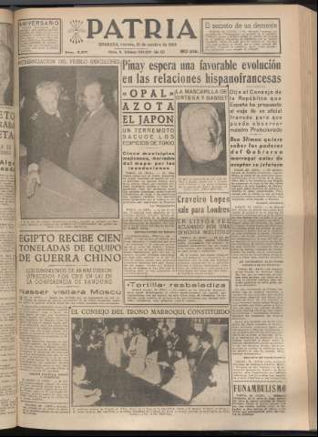 'Patria : diario de Falange Española Tradicionalista y de las J.O.N.S.' - Año XX Número 6271 - 1955 octubre 21