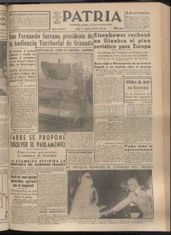 'Patria : diario de Falange Española Tradicionalista y de las J.O.N.S.' - Año XX Número 6272 - 1955 octubre 22