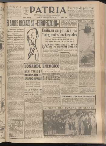 'Patria : diario de Falange Española Tradicionalista y de las J.O.N.S.' - Año XX Número 6274 - 1955 octubre 25