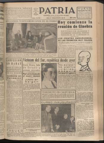 'Patria : diario de Falange Española Tradicionalista y de las J.O.N.S.' - Año XX Número 6276 - 1955 octubre 27