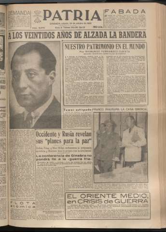 'Patria : diario de Falange Española Tradicionalista y de las J.O.N.S.' - Año XX Número 6278 - 1955 octubre 29