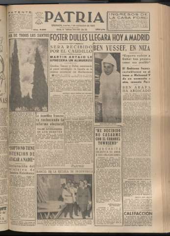 'Patria : diario de Falange Española Tradicionalista y de las J.O.N.S.' - Año XX Número 6280 - 1955 noviembre 1