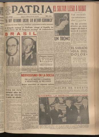 'Patria : diario de Falange Española Tradicionalista y de las J.O.N.S.' - Año XX Número 6294 - 1955 noviembre 17