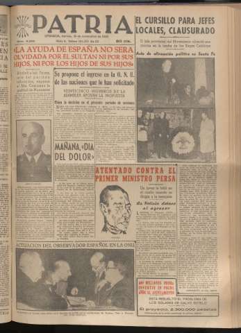 'Patria : diario de Falange Española Tradicionalista y de las J.O.N.S.' - Año XX Número 6295 - 1955 noviembre 18