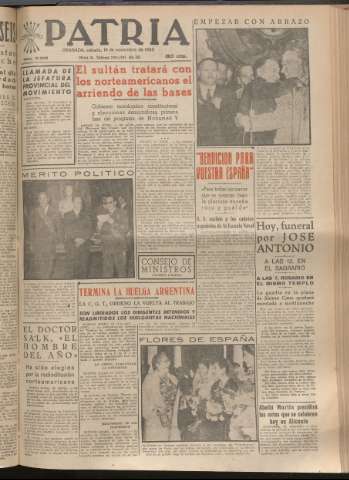'Patria : diario de Falange Española Tradicionalista y de las J.O.N.S.' - Año XX Número 6296 - 1955 noviembre 19