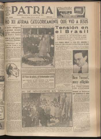 'Patria : diario de Falange Española Tradicionalista y de las J.O.N.S.' - Año XX Número 6298 - 1955 noviembre 22