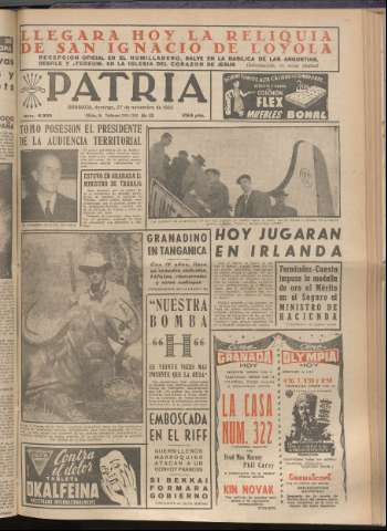 'Patria : diario de Falange Española Tradicionalista y de las J.O.N.S.' - Año XX Número 6303 - 1955 noviembre 27