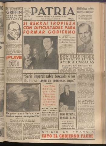 'Patria : diario de Falange Española Tradicionalista y de las J.O.N.S.' - Año XX Número 6305 - 1955 noviembre 30