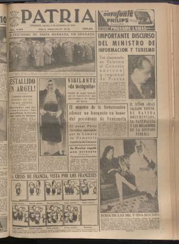 'Patria : diario de Falange Española Tradicionalista y de las J.O.N.S.' - Año XX Número 6309 - 1955 diciembre 6