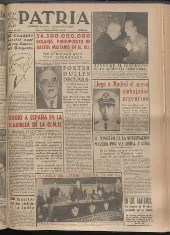 'Patria : diario de Falange Española Tradicionalista y de las J.O.N.S.' - Año XX Número 6310 - 1955 diciembre 7