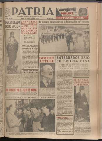 'Patria : diario de Falange Española Tradicionalista y de las J.O.N.S.' - Año XX Número 6311 - 1955 diciembre 8