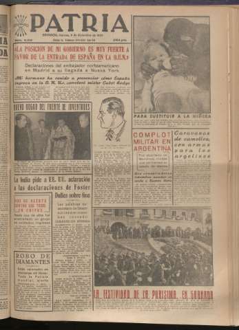 'Patria : diario de Falange Española Tradicionalista y de las J.O.N.S.' - Año XX Número 6312 - 1955 diciembre 9