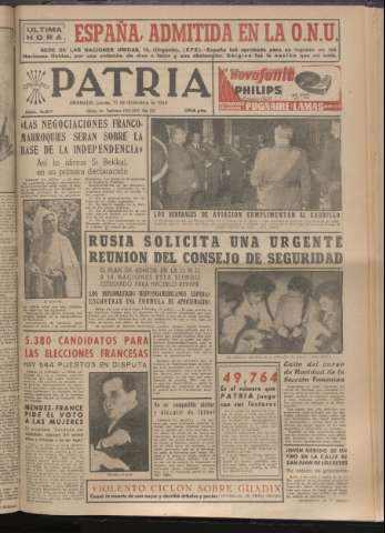 'Patria : diario de Falange Española Tradicionalista y de las J.O.N.S.' - Año XX Número 6317 - 1955 diciembre 15