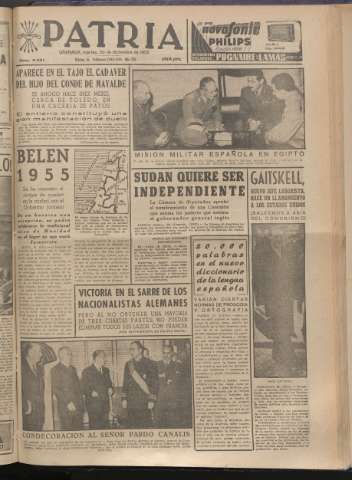 'Patria : diario de Falange Española Tradicionalista y de las J.O.N.S.' - Año XX Número 6321 - 1955 diciembre 20