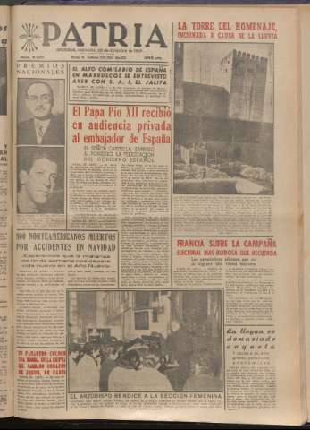 'Patria : diario de Falange Española Tradicionalista y de las J.O.N.S.' - Año XX Número 6327 - 1955 diciembre 28