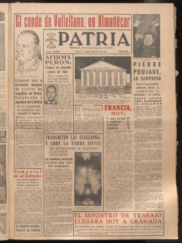 'Patria : diario de Falange Española Tradicionalista y de las J.O.N.S.' - Año XXI Número 6333 - 1956 enero 4