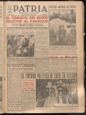 'Patria : diario de Falange Española Tradicionalista y de las J.O.N.S.' - Año XXI Número 6336 - 1956 enero 7
