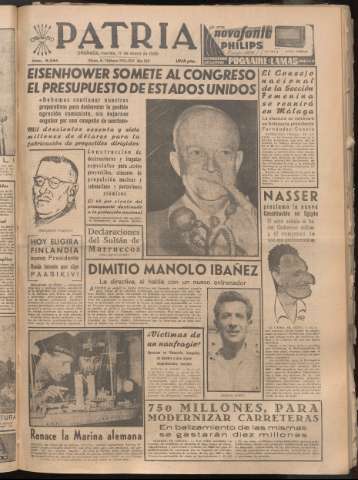 'Patria : diario de Falange Española Tradicionalista y de las J.O.N.S.' - Año XXI Número 6344 - 1956 enero 17