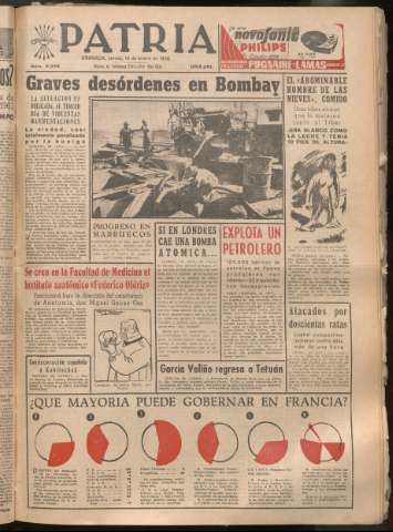 'Patria : diario de Falange Española Tradicionalista y de las J.O.N.S.' - Año XXI Número 6346 - 1956 enero 19